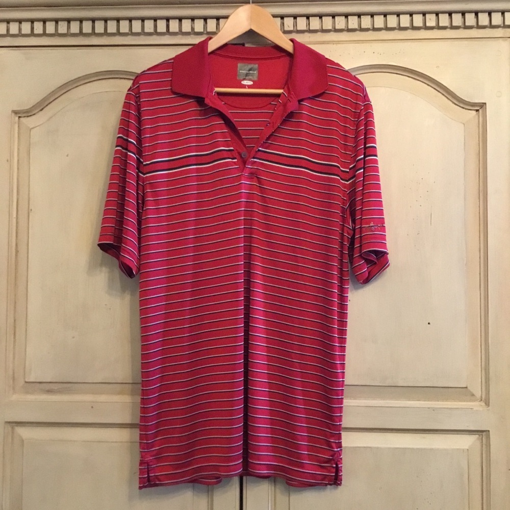 Greg Norman Men’s Red Striped Golf Polo Size L